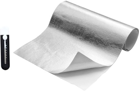 Laitejituan 60 x 300 cm Feuille Isolante Autocollant Isolation Thermique en Feuille Aluminium Fibre de Verre Barrière Thermique Aluminisée Matériau Réfléchissant pour Isolation & Tuyauteries