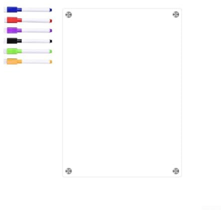 Tableau magnétique effaçable à sec en acrylique pour réfrigérateur, 6 marqueurs effaçables à sec, tableau acrylique, tableau magnétique transparent effaçable à sec pour réfrigérateur (A-3)