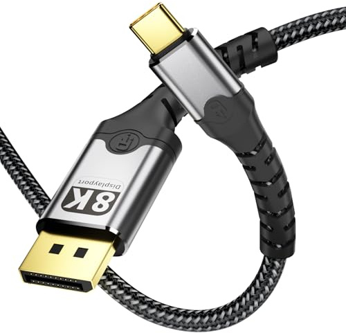 Vecbmn 2M Displayport 1.4 USB-C-kabel, dubbelriktad USB C till DisplayPort, stöd för 8K@60Hz 4K @ 240Hz, typ-C till DisplayPort-kabel för iPhone 16,15 Pro/Max MacBook Pro, Surface, iMac, XPS