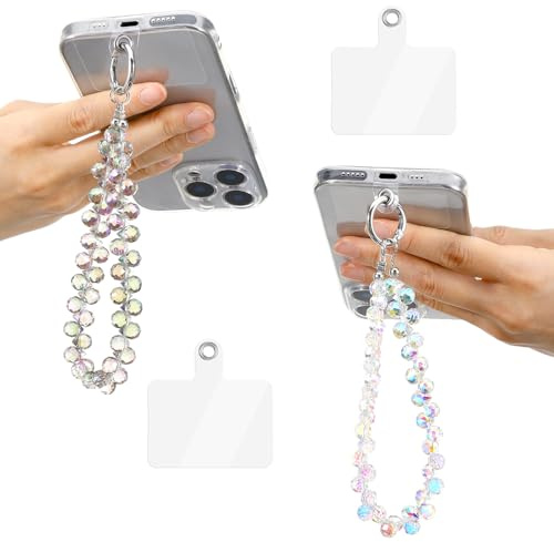 Ouligay 2 Pcs Crystal Beaded Phone Wrist Strap with Tether Tab Cute Cellphone Lanyard Chain Phone Bracelet Strap for Women Blingbling Sparkling Cell Phone Charms Purple Transparent