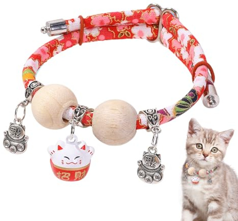 Small Cat Collar | Cedar-Bead Pet Cat Collar | All-Day Wear Animals Adjustable Necklace Aesthetic for Photography Training Travel Walking Holiday Yard