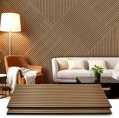 LARWORKS Akustikpaneele Holz 120×60 cm – 2 Stück Holzwandpaneele, Wandpaneele Holzoptik für Wand & Deckenverkleidung, Hervorragende Schallabsorption, Geeignet für Wohnräume, Büros, Studio-Teak