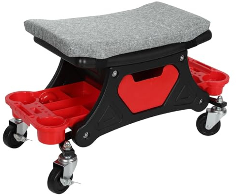 Jaxguom Sgabello da officina, sedia a rotelle, da officina, portata 185 kg, con scatola di immagazzinaggio, ruote e pallet fissabili, mobile