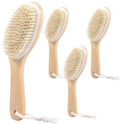 4 Stück Körperbürste,Rückenbürste,Badebürste,Nassbürsten Trockenbürste Lymphdrainage,Duschbürste mit Bambusgriff Plastikfrei,Naturborsten für Peeling und Massage