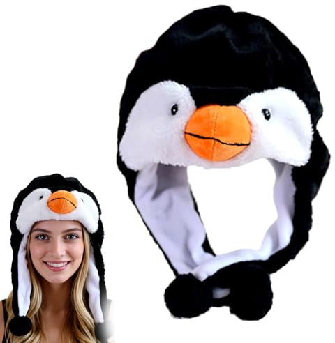 FCXVXCL Sombrero de Pingüino de Peluche Sombrero de Animal, Cálido Gorro con Capucha 2 En 1 Gorro Calentador de Invierno para Niños, Adultos, Disfraz de Animal, Cosplay, Carnaval