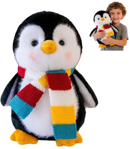 Generisch Pinguino di peluche, 25 cm, morbido pinguino di peluche, con foulard per bambini, regalo di pinguino, Penguins Plush per ragazze, ragazzi e bambini (rosso e giallo)