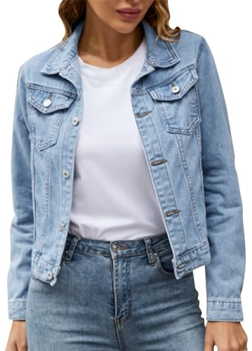 Jeansjacka dam kort midja, jeanskappa dam vinter övergångsjacka med knappar långärmad casual fritidsjacka med fickor sweatjacka lätt streetwear mode kofta kavajjacka denim, blå, XXL