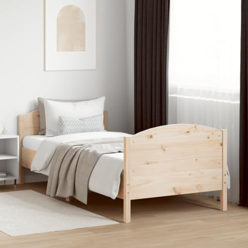 Ordellia Massiv träsäng på 100 x 200 cm av obehandlad furu, sängram med plywoodribbor, stabil träsäng för sovrum, utan madrass