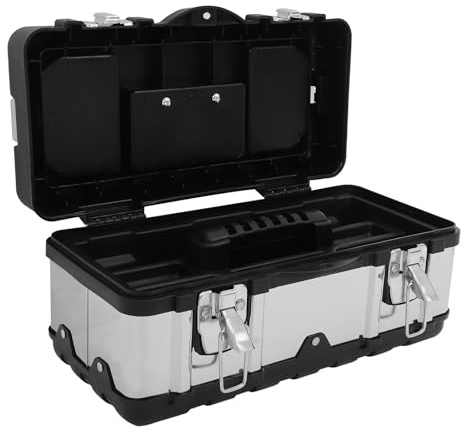 Ciieeo Boîte à Outils en Acier Inoxydable Verrouillable 14 Pouces Double Couche Renforts Métalliques Mallette de Transport Multifonction pour Usage Professionnel et Voyage