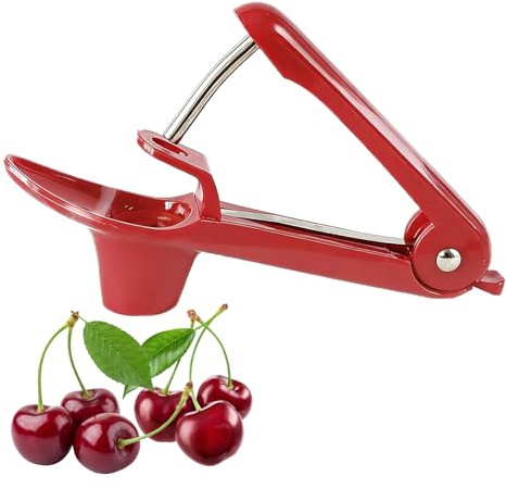 Removedor de Semillas,Deshuesador de Cerezas, Quita Huesos de Cereza, Deshuesar Frutas de Acero Inoxidable, Ideal para Deshuesar Fácilmente Frutas como Cerezas, Aceitunas y Espino (Rojo)