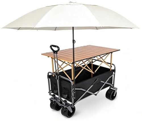 WXXZCE Chariot de Vente Ambulant pour Extérieur avec Parasol, Chariot Alimentaire Pliable et Stand de Marché Mobile, Adapté aux Marchés, a la Vente Street Food et a Divers Événements(Black)
