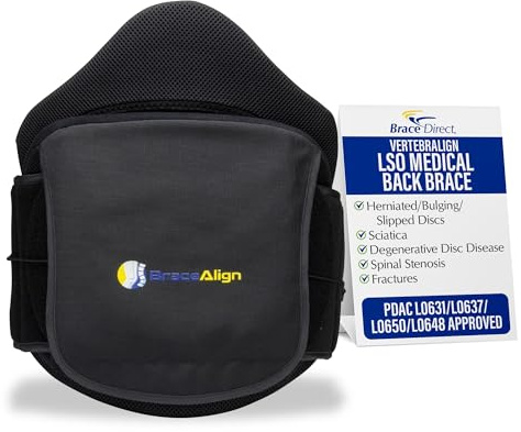 Brace Align VertebrAlign LSO Lumbar Back Brace, Medical Grade Lower Back Pain Relief for Herniated Discs, Sciatica, Post-Op, PDAC L0631 L0637 L0648 L0650, Black, Size Fits Most (23–50 in Waist)