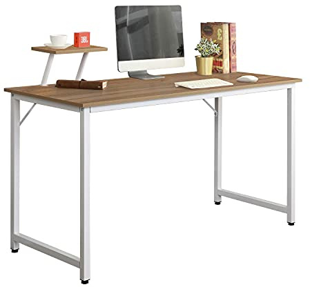 DlandHome Mesa de Ordenador con Panel de Soporte Escritorio de Oficina Mesa de Estudio Puesto de Trabajo Mesa de Despacho Roble & Blanco