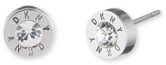 DKNY Women’s Crystal Stud Earrings, Round Logo Ear Rings for Women, Brass Fashion Jewellery Gift, Gold tone and Silver tone crystal earrings options