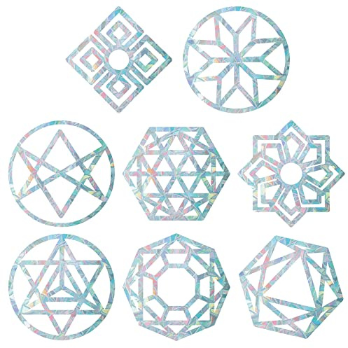GORGECRAFT 16PCS Sacred Geometry Window Clings Flower of Life Anti Collision Rainbow Window Stickers for Birds Strike Decals Non Adhesive Prismatic Energy Vinyl Film for Sliding Doors Glass