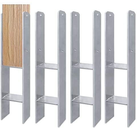Froadp H-Pfostenträger Set aus 5mm Stahl Holzpfosten Bodenplatte Anker Bodenhülse Zaunträger Universal Zaunpfosten für Gartenzäunen Pergolen Carports (121x60x600mm, 4 Stück)
