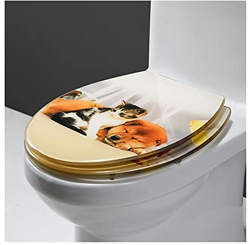 AAGAZA Patterned Toilet Seat, Resin Toilet Seat With Metal Hinge, Universal Oval Standard O-shape, Theme Toilet Seat, Comfortable Toilet Seat,E-Open/414 (Color : E, Size : Open)