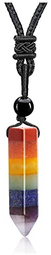 GEHECRST Edelstein 7 Chakra Heilsteine Kette Heilstein Halskette Hexagon Anhänger Halskette mit Einstellbar Geflochtenes Seil Kristall Halskette Glückskette für Damen und Herren
