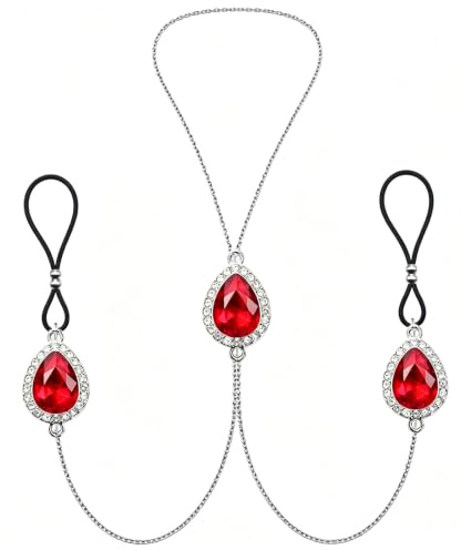 AOAODIMP Teardrop Nipple Ring Rhinestone Water Drop Faux Nipple Chain Noose Body Non Piercing Jewelry Heart Chokers Necklaces