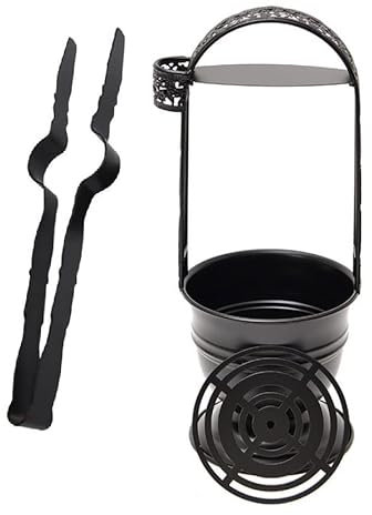 Shisha Kohlebehälter Set inkl. Kohlezange - Kohlekorb mit Kopfzange für Shisha Wasserpfeife Kohle schwarzmatt - Höhe 35 cm Grillkohlekorb mit Zangenhalter | Charcoal Basket Kohlezubehör für Shishas