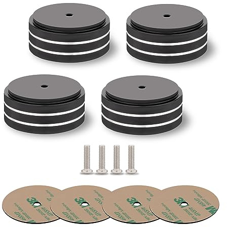 Speaker Shock Absorber Feet YuanYong Lautsprecher-Isolationsfüße mit 3M-Klebstoffen,Lautsprecher-Spikes rutschfesten Gummiringen für Audio,Lautsprecher,Subwoofer,Heimkino 4 Stück (Schwarze) (58*22mm)