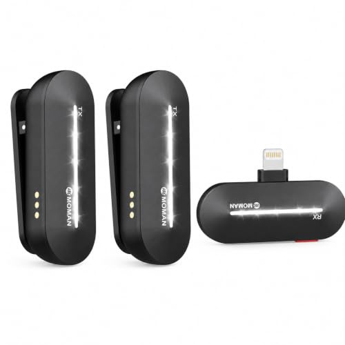 Moman Lavalier Wireless Microphone, CP1X(A) 2.4GHz【Lightning】 2TX&1RX Kabellose Ansteckmikrofon für iOS Telefone Tablets Vlog Interview Tiktok YouTube,Drahtloses-Lavalier-Mikrofon-Funkmikrofon-iPhone