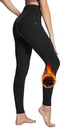 baleaf Pantaloni da Equitazione Invernali da Donna, in Pile, con Chiusura Lampo Nero M