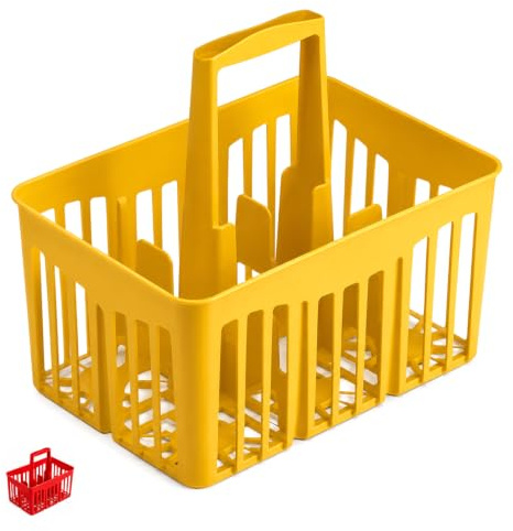 VIRSUS 1 Cestello Portabottiglie in Plastica 8636, misura 31x22x35 cm, Porta bottiglie 6 Scomparti, con manico per trasporto, Impilabile, per uso quotidiano a casa, ufficio, gita, mare (Giallo)