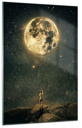 ARTTOR Vidrios decorativos Luna Estrellas Imaginación Cuadro Sobre Vidrio Moderno 70x100cm Decoracion Salon Cocina Cuadros Pared Impresiones Grande Impresión en Cristal Wall Art Prints GPA70x100-5249