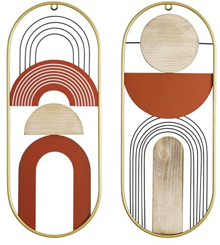 Baroni Home Set di 2 Decorazioni da Muro in Acciaio e Legno Alta Qualità, Decorazione Murale Colorata e Moderna da Camera da Letto, Soggiorno, Cucina, Geometrie, 24X3X60 cm