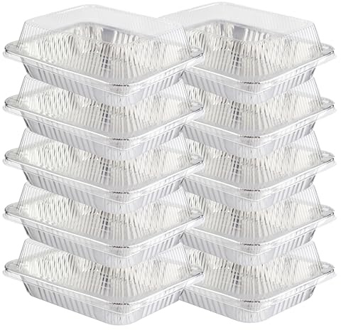 HOMESHOPA Aluminium Foil Food Storage Containers with Plastic Lids, 10 Pack Rectangle Disposable Meal Prep Takeaway Foil Tray, Reusable Tin Foil for Cooking, Baking, Roasting Broiling, Serving