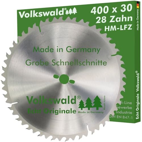 Volkswald ® HM-Sägeblatt LFZ 400 x 30 mm Z= 28 für Naturholz Brennholz Massivholz Hartholz für Tischkreissägen Wippkreissägen Brennholzsägen Hartmetallsägeblatt Kreissägeblatt