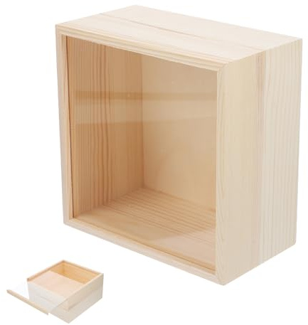 Cabilock Acrylic Storage Box with Clear Sliding Lid Compact Wooden Jewelry Organizer for Small Items 11.8X7.9X5.5 Inch Household Storage Box for Home Office Bedroom
