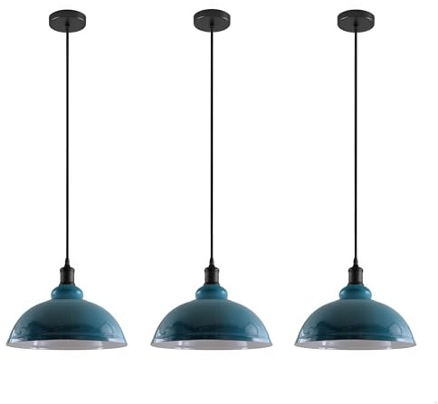 3 lámparas vintage retro lámpara colgante industrial lámpara de techo E27 lámpara de metal lámpara colgante LED loft suspensión suspensión (Curvado - Azul cian)