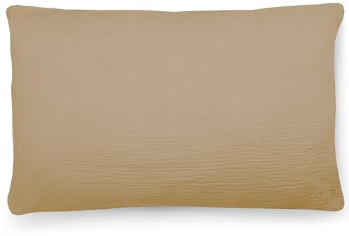 PinkZebra Bio-Musselin Kopfkissenbezug, ÖkoTex Zertifiziert, Kopfkissenbezug aus 100% Organik Baumwolle, Musselin Kissenhülle, Bezug mit Reißverschluss, Made in EU (Beige, 25 x 50 cm)