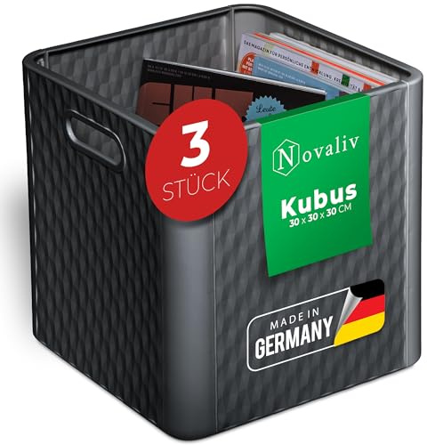 Novaliv 3X Box 30x30x30 cm Kunststoff Box für Kallax Regal Körbe 30x30 Aufbewahrungsbox als Schrank Kisten ideal für Kallax Regale Faltbox 30x30x30 cm