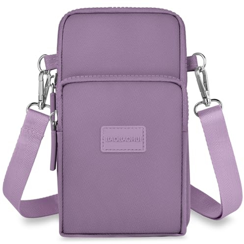 Aucuu Liten mobiltelefonväska för kvinnor, mobiltelefonväska för kvinnor med justerbar axelrem, Oxford Crossbody-väska för löpning armväska för telefon 7 tum (med hörlursuttag), ^15 lila taro, 19 x 11