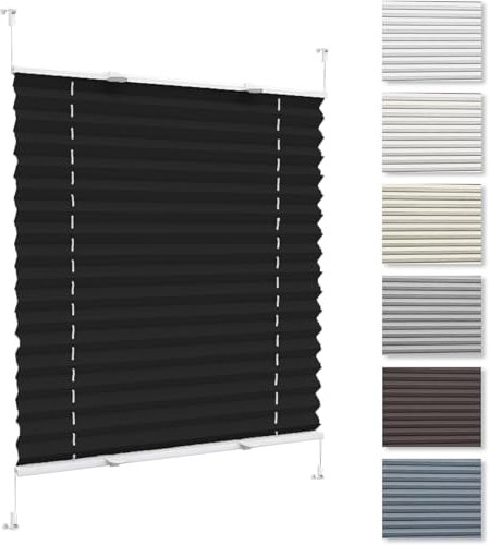 Plisseerollo Fensterrollo Faltrollo Jalousie 78 x 95 cm, Nach Maß Qualität Ohne Bohren, Plissee Ohne Bohren Fenster Plisseerollo, Klemmfix Plissee Ohne Bohren, für Fenster & Tür, Schwarz