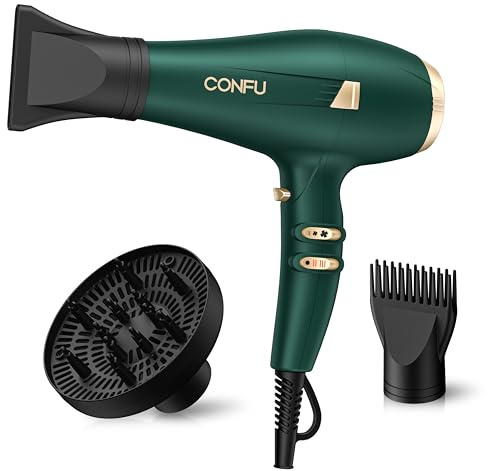 CONFU Föhn Profi Fön Ionen Haartrockner 2400W Haarfön mit Diffusor StylingDüse 2 Geschwindigkeit und 3 Heiz AC Motor Schnell Trocken Leistungsstark Haarföhn für Haarsalon und Familie (grün)