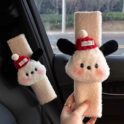 ZigiHos 2 coperture per cintura di sicurezza, per bambini e donne, in peluche morbido, per cinture di sicurezza, per bambini e donne, con coniglietto e orso, cuscinetti per cinture di sicurezza per