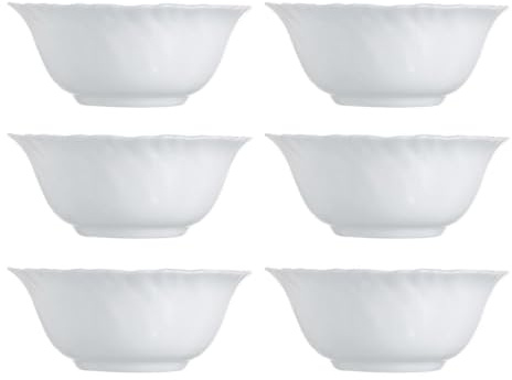 Luminarc Feston Schüssel-Set, Opalglas, 12 cm, 6 Stück | Weiß, Opalglas, runde Form, hochglanzpoliert, 12 cm, 6 Stück, mikrowellengeeignet, kühlschrankgeeignet