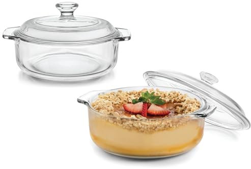 Libbey Baker's Basics 2 Piece Glass Dishes with Lids - Elegant Casserole Dishes for Oven with Lids - Versatile Baking Dish to Store Leftovers & More