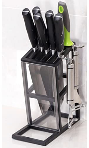 Bloque de cuchillos de acero inoxidable para almacenamiento en encimera, organizador de cocina seguro con ventilación de 360°, diseño seguro para el hogar sin cuchillos