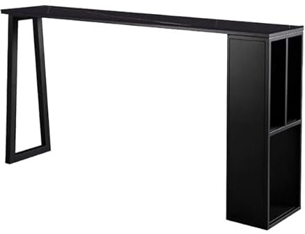 Moderno tavolo da bar industriale da cucina con piano in ardesia creativa e contenitore base in metallo nero, tavolino quadrato per esterni, 160 cm