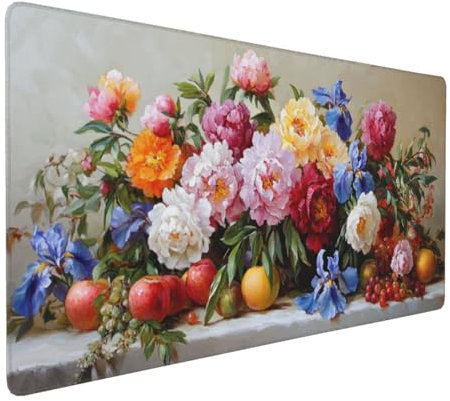 Gaming Mauspad XXL Blume Mousepad 1000x500x4mm Obst Verlängertes Mauspad Schreibtischauflage,Genähte Kanten Mauspad,Verbessert Präzision und Geschwindigkeit Wasserdicht Geeignet für Büro und Spiele
