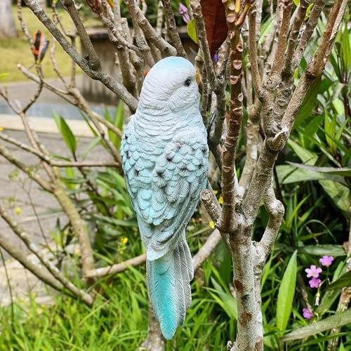 Handsider Scultura realistica a forma di pappagallo in resina, da appendere, statue da giardino, statuette realistiche di uccelli, ornamento per patio, cortile, prato, decorazione per albero, statue