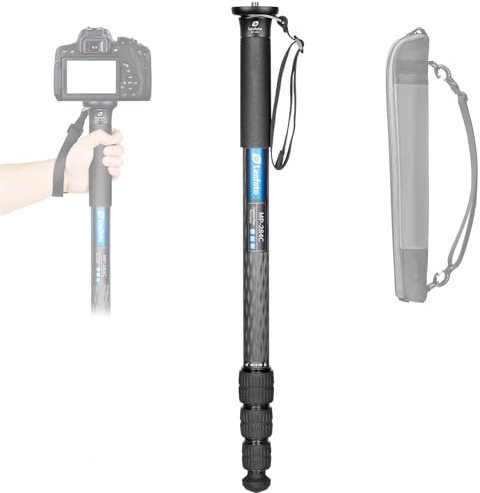165,1 cm leichtes Reise-Einbeinstativ aus Kohlefaser, 4 Abschnitte, professionelles Video-Einbeinstativ mit Handschlaufe für spiegellose DSLR-Kamera, maximale Belastung 18 kg