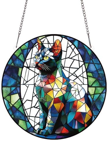 PLIGREAT Attrape Soleil en Acrylique Coloré à Suspendre pour Fenêtre Ou Mur Décoration Murale en Forme de Chat Fragmenté Peint pour Jardin Maison Intérieur Ou Extérieur Cadeau de Pendaison