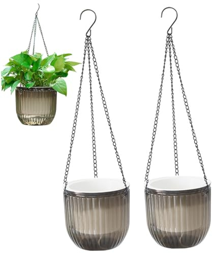 Jorzer 2 maceteros Colgantes autorriego de 16, 5 cm con Orificios de Drenaje para Interior con Nivel de Agua Visible para jardín y hogar.