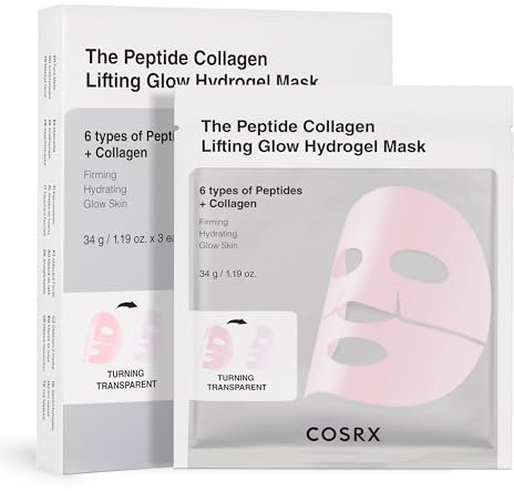 COSRX Pink Peptide Collagen Lifting Glow Hydrogel Face Masks Skincare 3 EA, Collagen Face Mask, Travel Essentials, Overnight Face Mask, Korean SkinCare